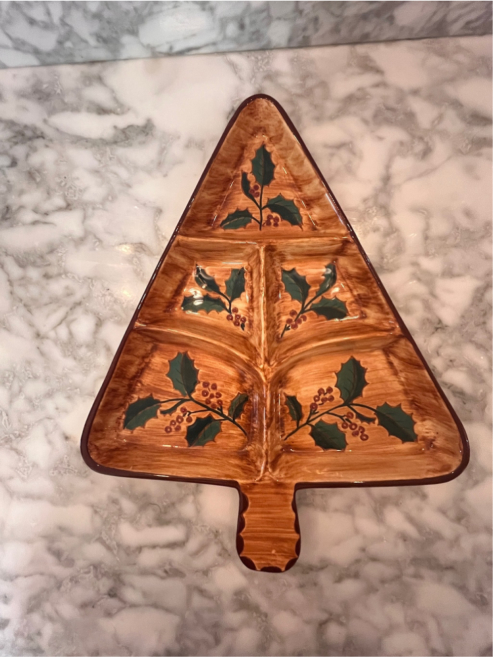 Vintage Pennsbury Pottery Christmas Tree Divided Relish Tray Holly Serving Dish